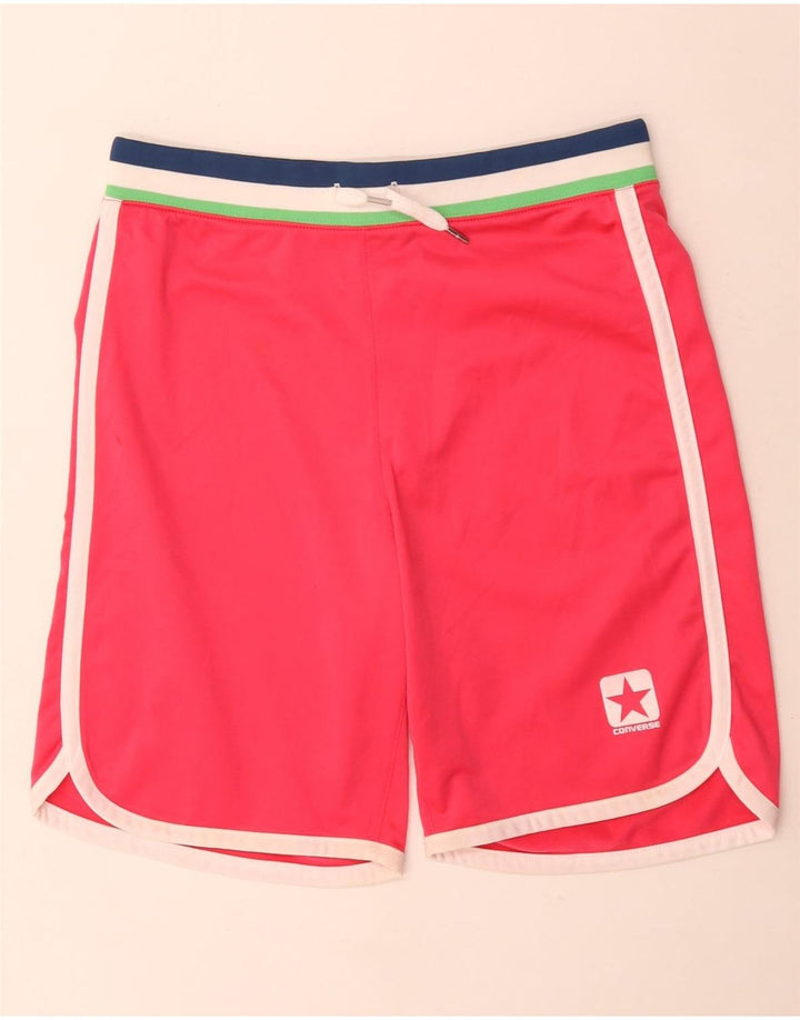 Shorts esportivos femininos Converse UK 14 poliéster listrado rosa grande