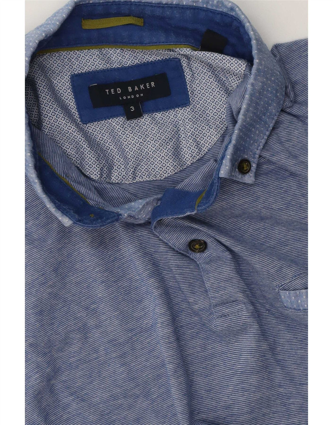 Camisa polo masculina Ted Baker tamanho 3 listrado azul médio