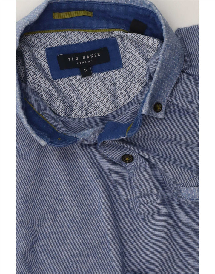 Camisa polo masculina Ted Baker tamanho 3 listrado azul médio