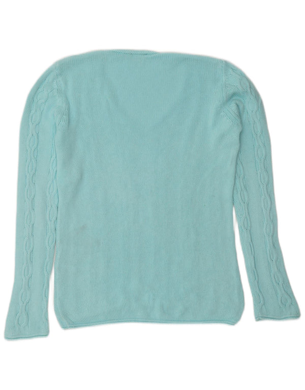 Benetton Womens V-Neck Jumper Sweater UK 6 XS Blue Cotton