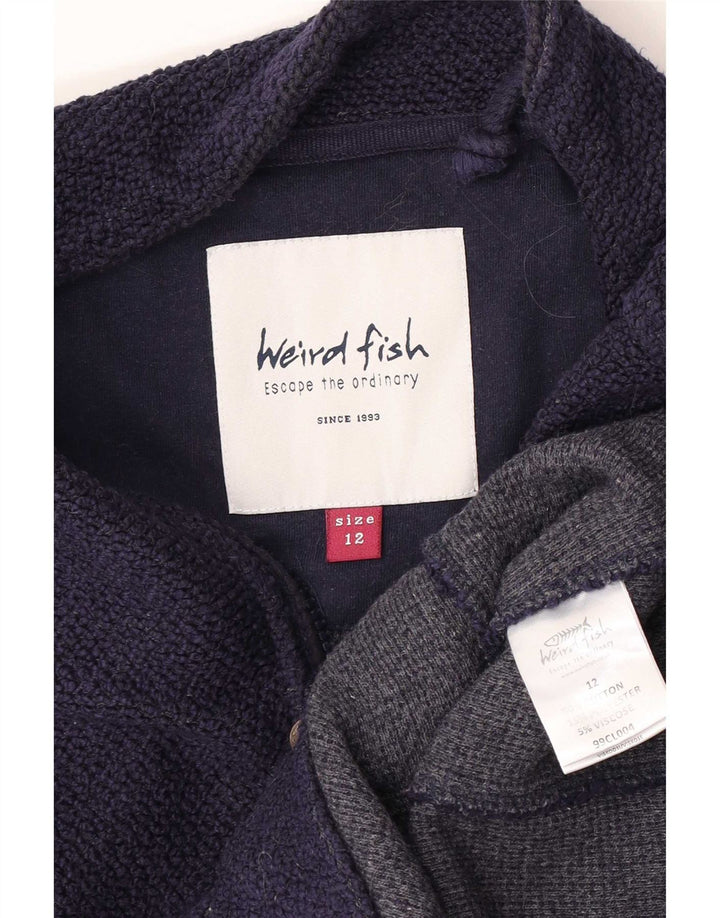 Moletom feminino Weird Fish com zíper e gola alta Reino Unido 12 algodão azul marinho médio