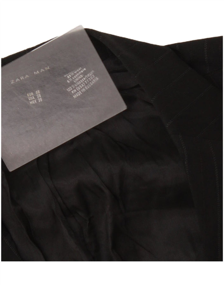 Jaqueta blazer masculina Zara com 2 botões EU 48 lã listrada preta média