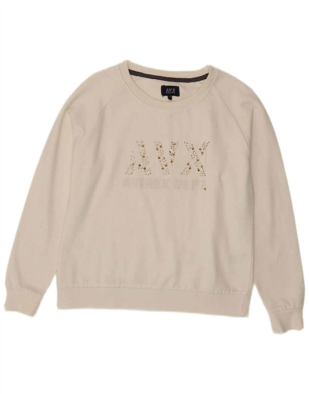 Suéter gráfico feminino Avirex UK 14 algodão branco médio