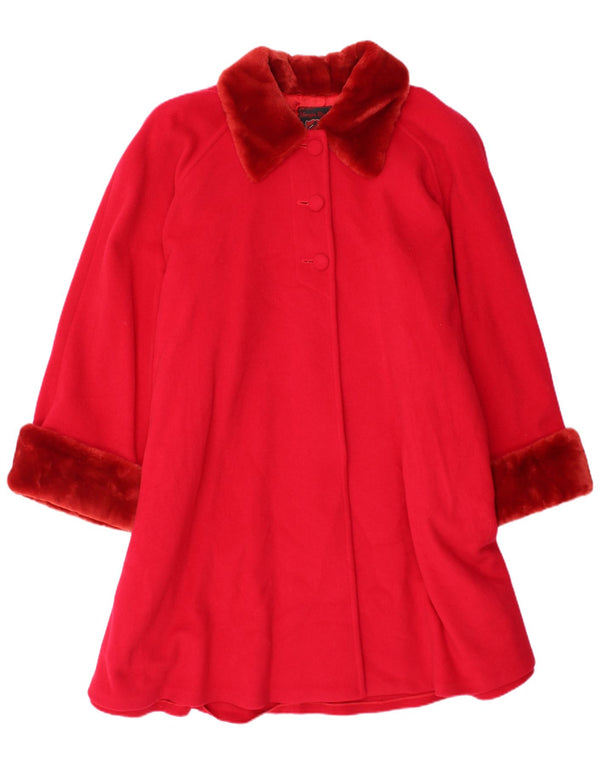 Sobretudo feminino vintage UK 20 2XL lã virgem vermelha