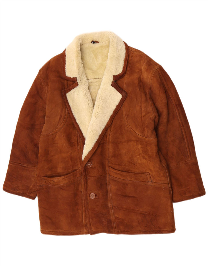 Jaqueta masculina vintage Shearling UK 36 pequena marrom
