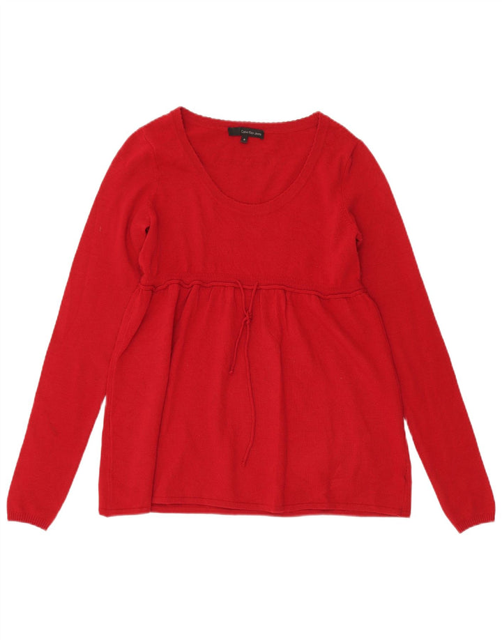 Suéter feminino CALVIN KLEIN JEANS com gola canoa gráfico Reino Unido 10 pequeno vermelho