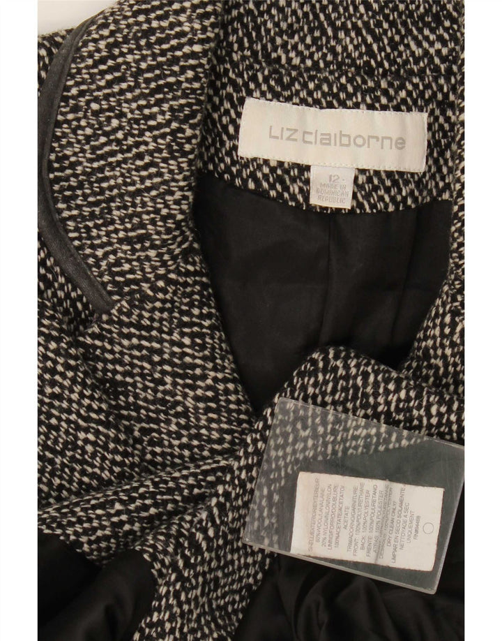 Sobretudo feminino Liz Claiborne Reino Unido 12 Lã manchada preta média