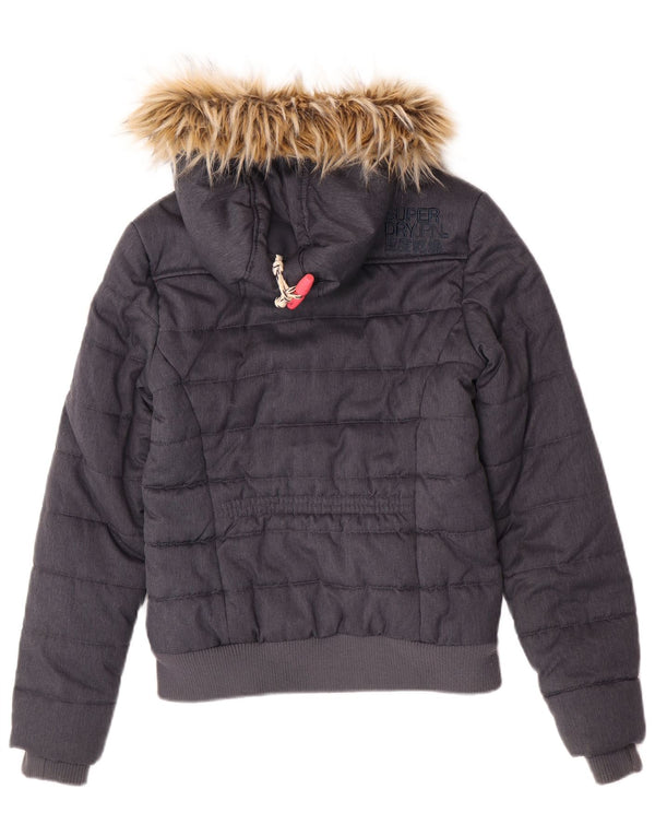 Jaqueta acolchoada bomber com capuz feminina Superdry UK 8 poliéster cinza pequeno