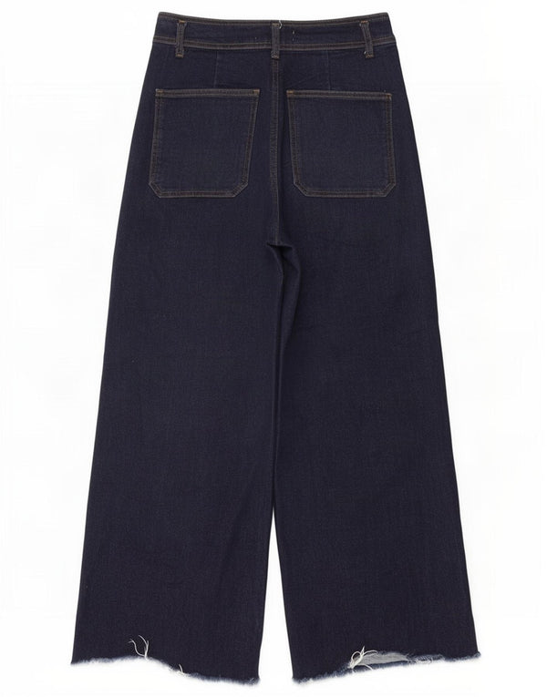 Zara Jeans feminino cintura alta com perna larga EU 40 médio W30 L28 azul marinho