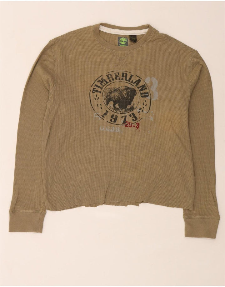 Timberland Mens Graphic Top Manga Longa Grande Algodão Bege