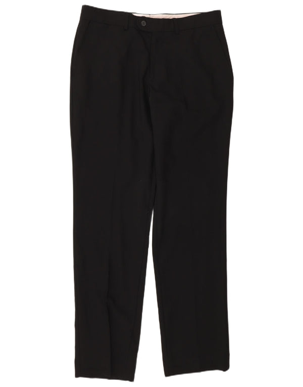 Zara Calça masculina reta de terno UE 42 grande W32 L34 lã preta