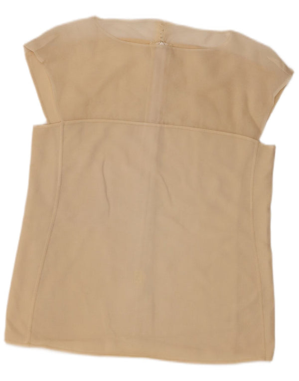 Blusa feminina vintage sem mangas UK 14 médio bege
