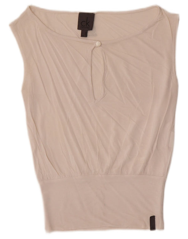 Blusa feminina sem mangas Calvin Klein US 6 médio branco viscose