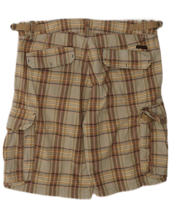 Shorts cargo masculino Marlboro Classics W31 algodão xadrez médio bege