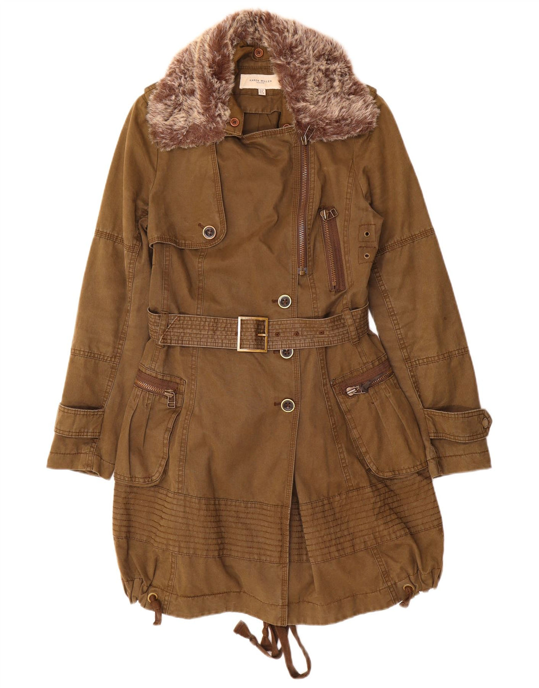 Jaqueta parka feminina Karen Millen Reino Unido 10 algodão marrom pequeno