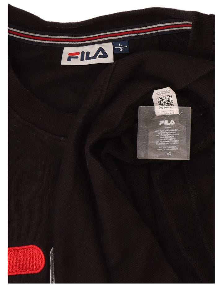 Fila moletom gráfico masculino jumper grande algodão preto