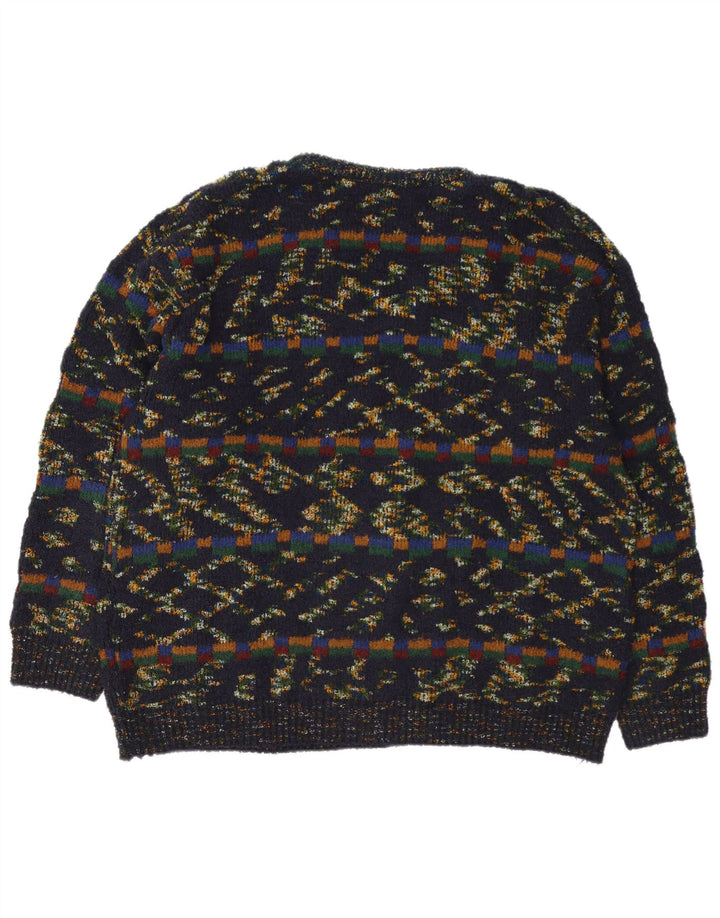 Suéter masculino vintage com decote em V XL de lã geométrica multicolorida