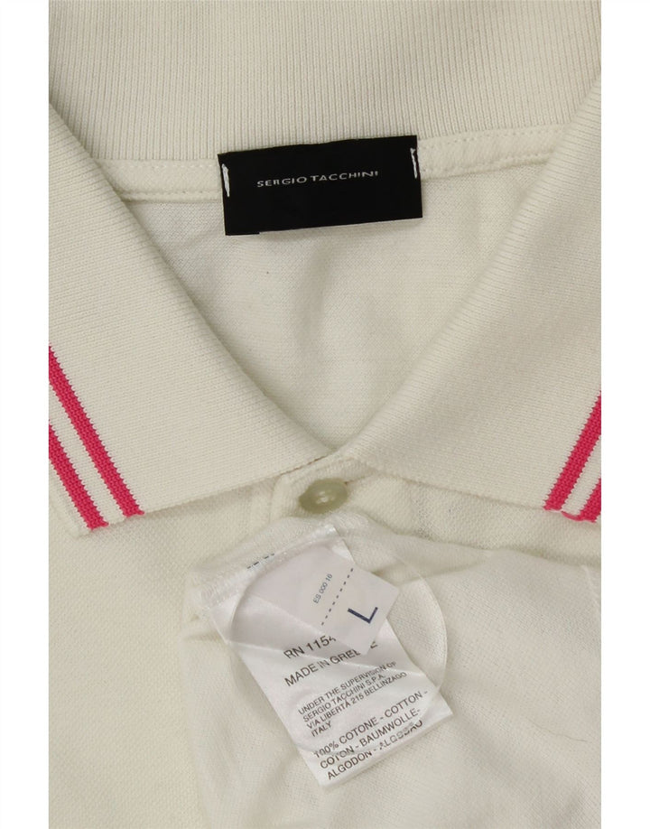 SERGIO TACCHINI Camisa polo masculina de manga comprida grande de algodão off white