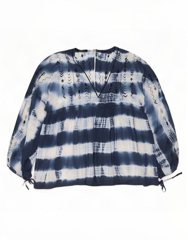 Blusa feminina vintage de manga comprida tamanho superior 1 UK18 XL azul marinho tie-dye