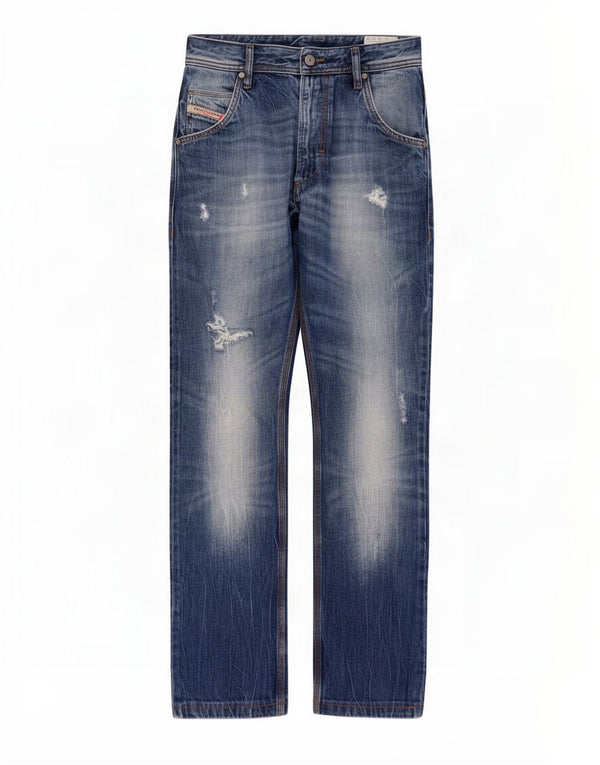 Diesel Mens Krooley Distressed Straight Jeans W29 L29 Azul Algodão