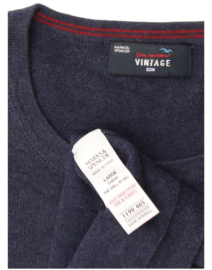 Suéter masculino Marks & Spencer Blue Harbor com gola redonda grande azul marinho
