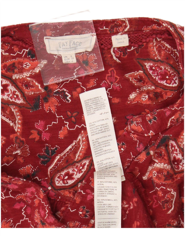Blusa de camisa grande feminina Fat Face Reino Unido 8 algodão floral vermelho pequeno