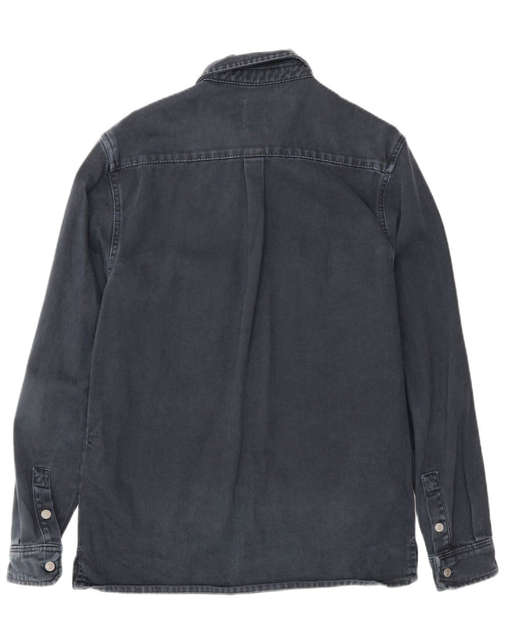 Camisa jeans masculina Zara com ajuste relaxado médio algodão azul marinho