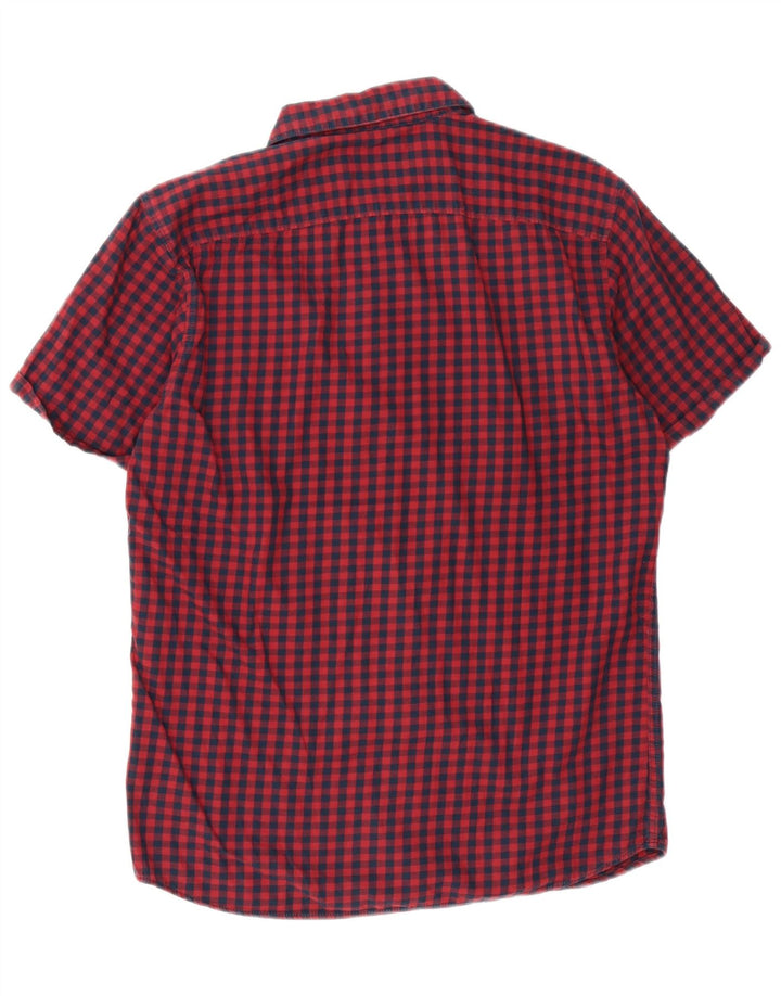 Camisa masculina de manga curta Jack & Jones, algodão guingão vermelho médio