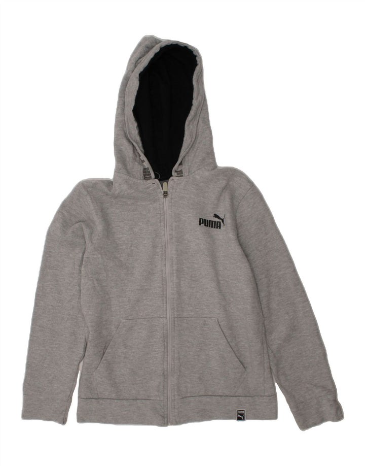 PUMA Boys Graphic Zip Hoodie Sweater 10-11 Years Medium Grey Cotton Vintage Puma and Second-Hand Puma from Messina Hembry 