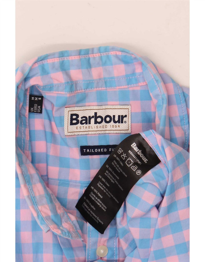 Camisa masculina Barbour de manga curta sob medida, algodão guingão azul médio