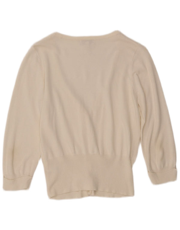 MONSOON Womens 3/4 Sleeve Cardigan Sweater UK 12 Medium White Cotton
