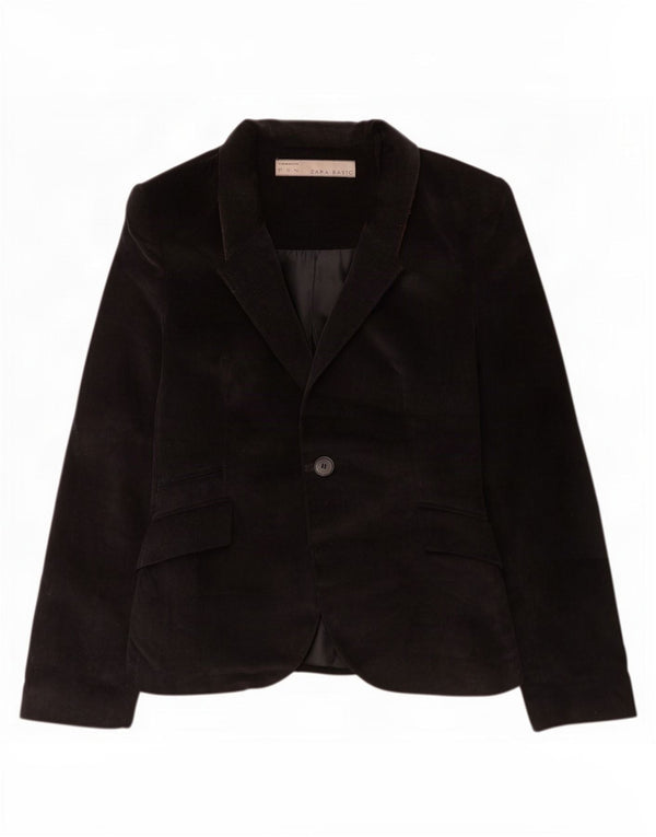 Zara Jaqueta blazer feminina de veludo cotelê com 1 botão Reino Unido 12 algodão preto médio