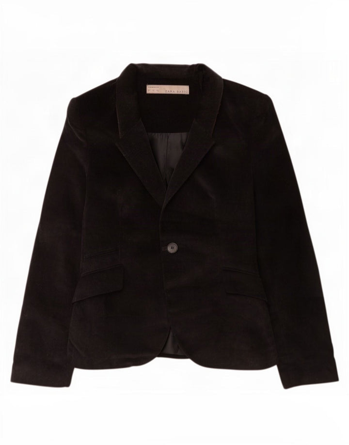Zara Jaqueta blazer feminina de veludo cotelê com 1 botão Reino Unido 12 algodão preto médio