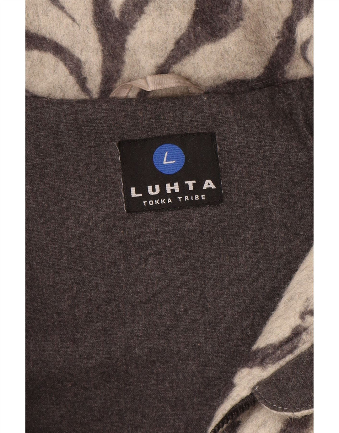 Luhta Casaco feminino acolchoado com capuz UK 12 lã cinza médio com estampa animal