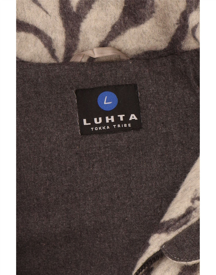 Luhta Casaco feminino acolchoado com capuz UK 12 lã cinza médio com estampa animal