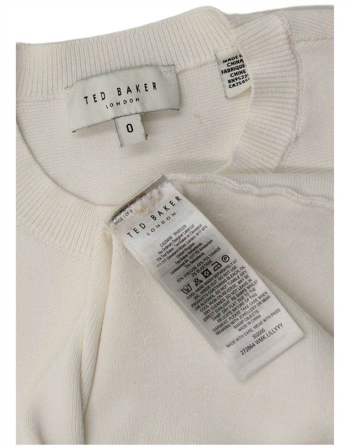 Suéter feminino Ted Baker com gola redonda tamanho 0 2XS viscose branca