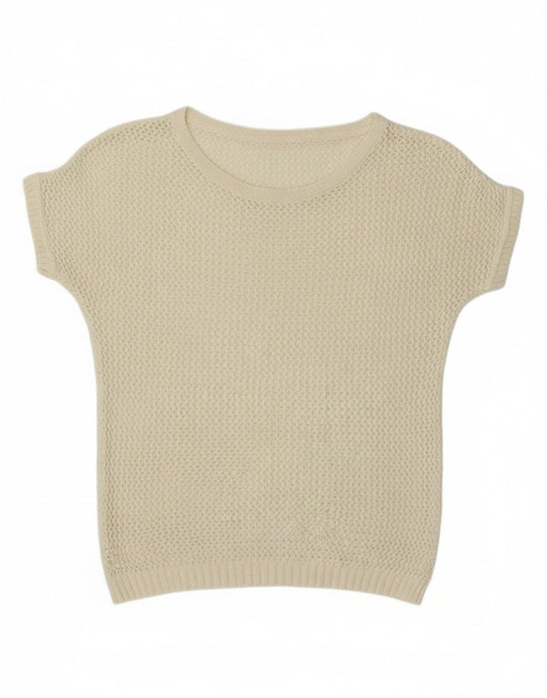 Vintage Womens Short Sleeve Crew Neck Jumper Sweater UK 12 Medium Off White