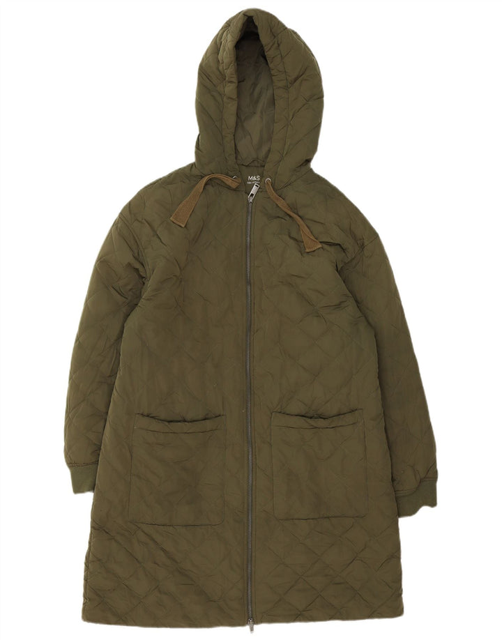 Sobretudo feminino acolchoado com capuz grande Marks & Spencer Reino Unido 14 grande verde