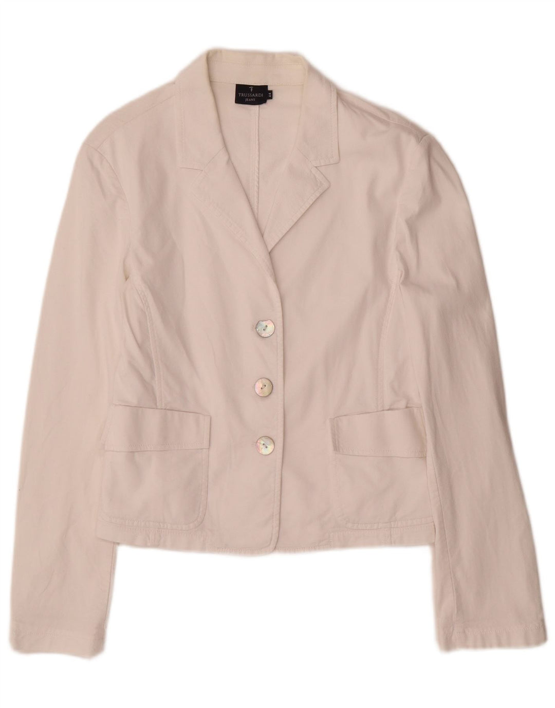Trussardi Jeans Jaqueta blazer feminina com 3 botões IT 44 algodão branco médio