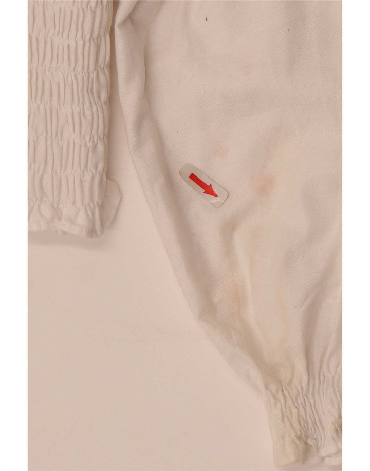 Zara Top feminino de manga comprida com ombro de fora UK 12 médio branco
