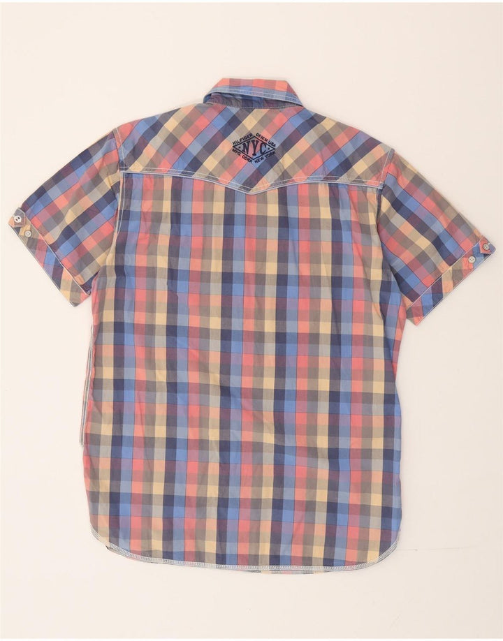 Tommy Hilfiger Camisa masculina gráfica de manga curta grande xadrez multicolorida