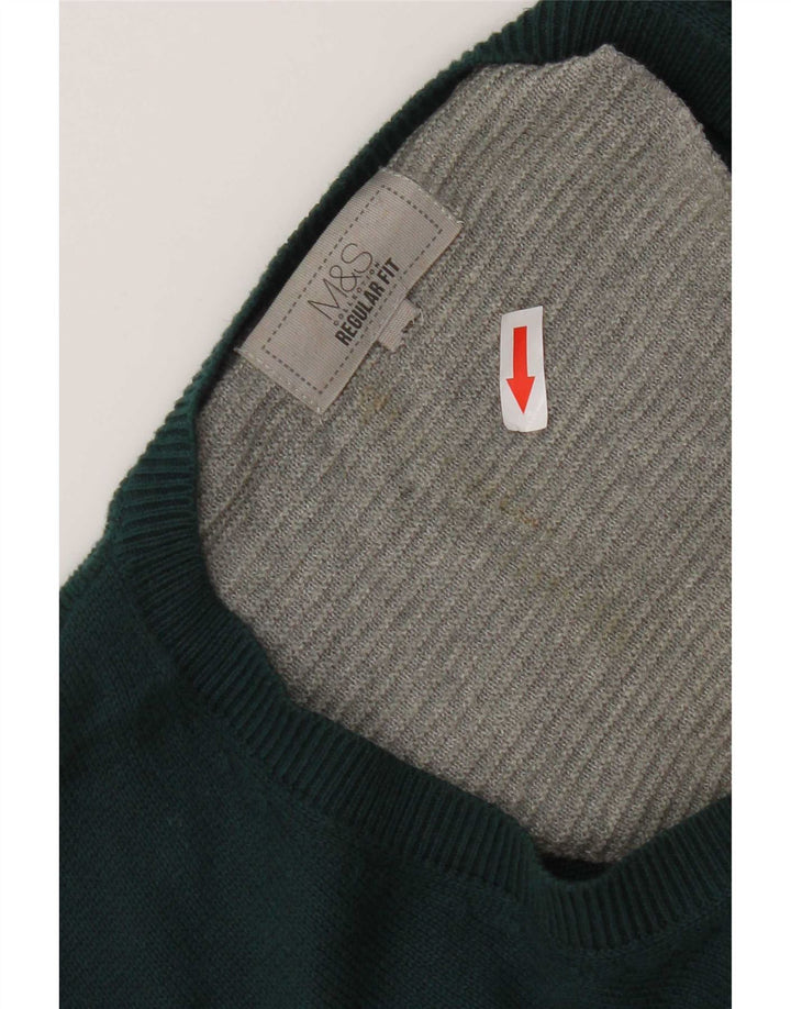 Suéter masculino Marks & Spencer com ajuste regular e decote em V, grande algodão verde