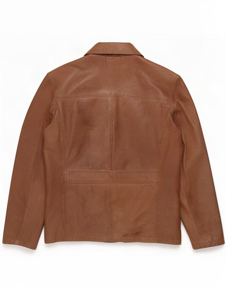 Jaqueta blazer masculina vintage de couro com 2 botões Reino Unido 40 grande marrom