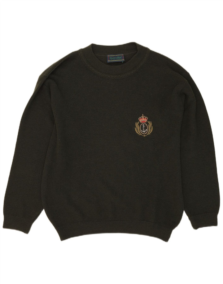 Suéter masculino VINTAGE com gola redonda, grande lã cáqui