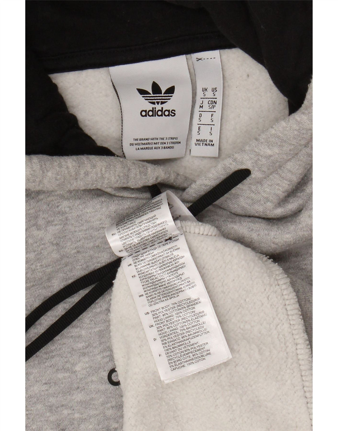 Adidas Mens Hoodie Jumper Pequeno Cinza Colorblock Algodão