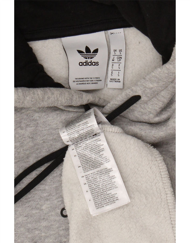 Adidas Mens Hoodie Jumper Pequeno Cinza Colorblock Algodão