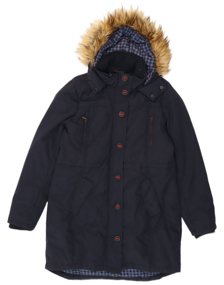 Jaqueta Parka Feminina Fat Face com Capuz Reino Unido 14 Nylon Azul Marinho Médio