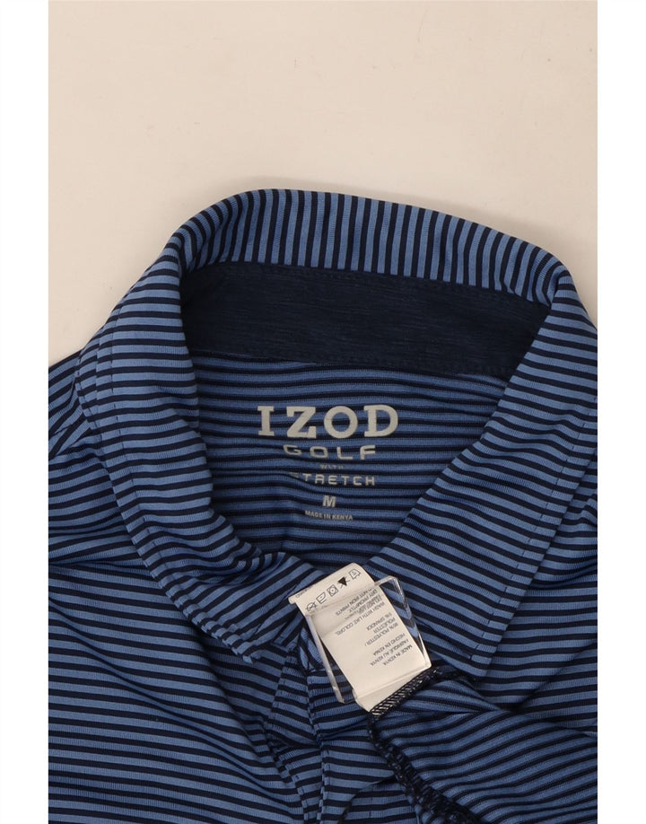 Camisa polo masculina Izod poliéster risca de giz azul médio