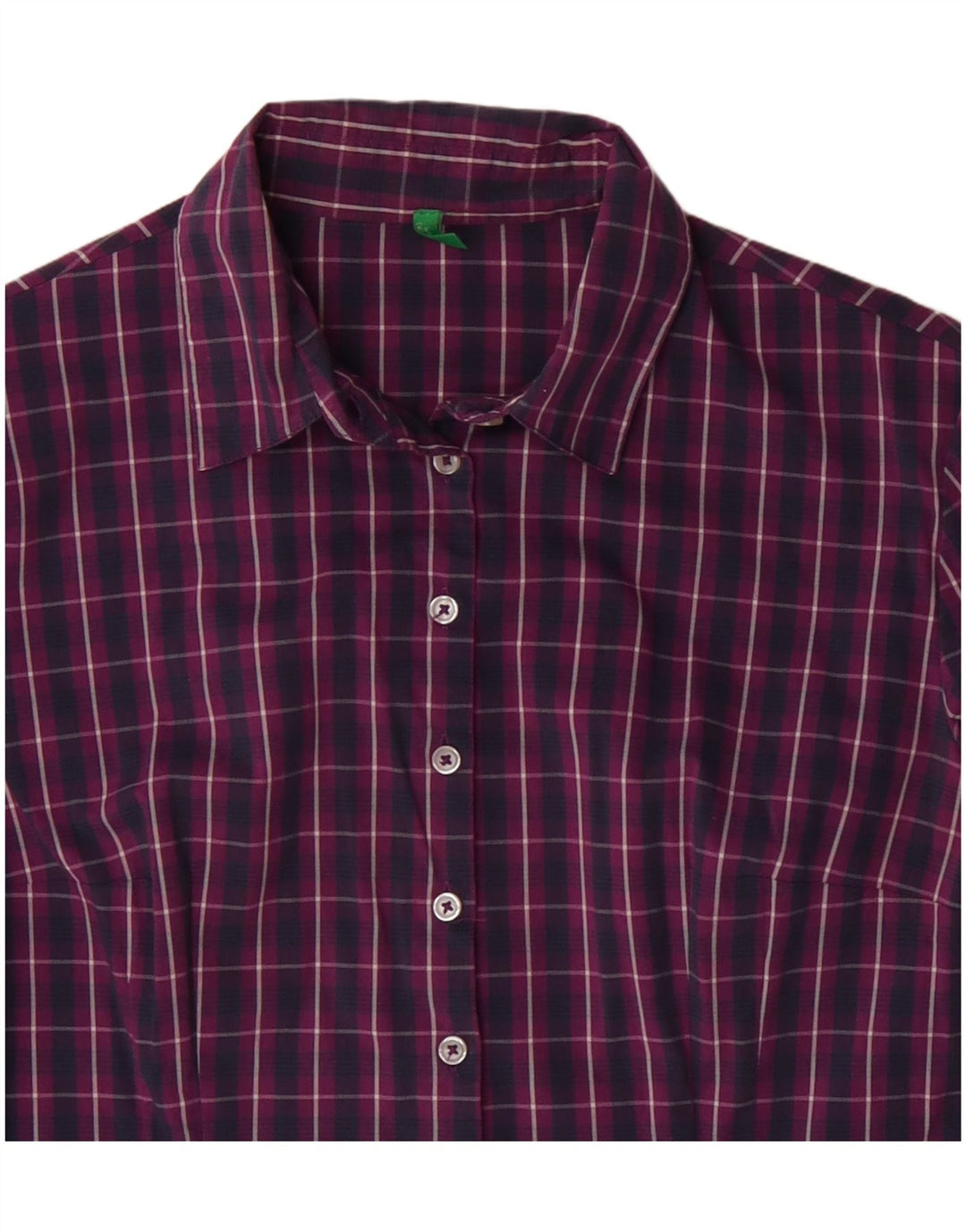 Camisa feminina BENETTON UK 16 grande algodão xadrez roxo