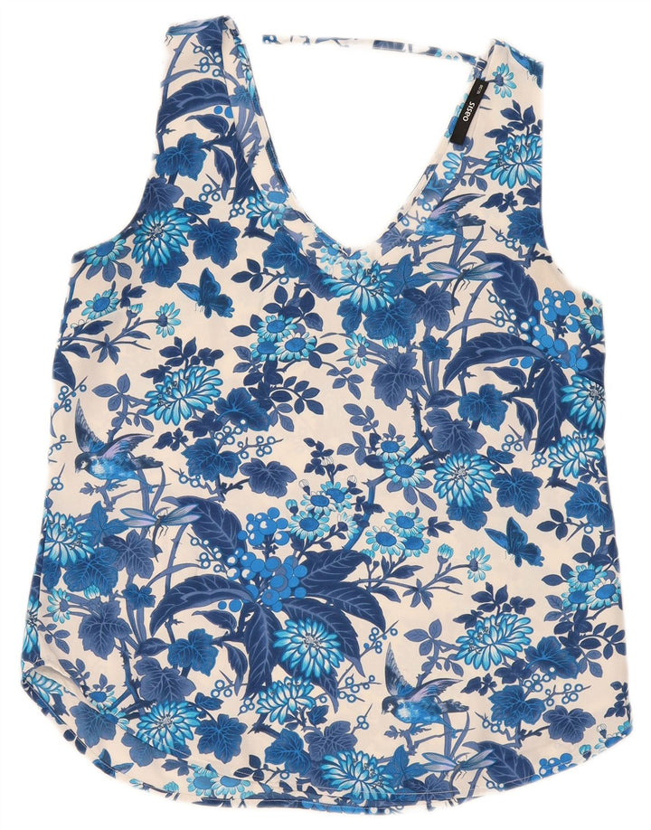 Blusa feminina sem mangas Oasis UK 12 poliéster floral azul médio